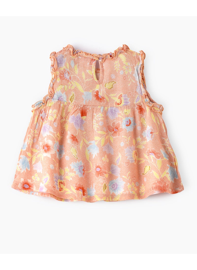 Jelliene Girls Orange Floral Sleeveless Viscose Top - Image 2
